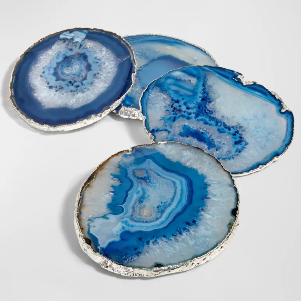 NWT ANNA New York Blue Agate Coasters with Silver Trim